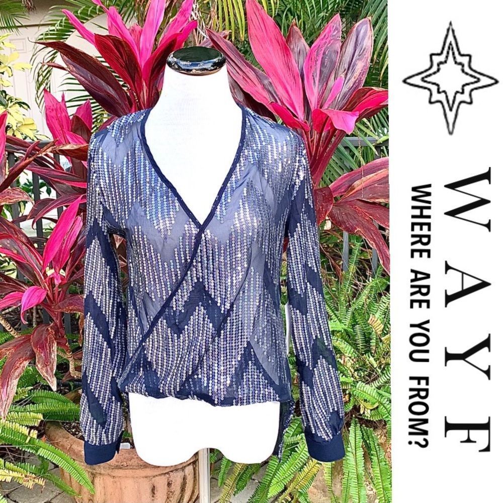 WAYF sequin Surplice Hi Low Blouse